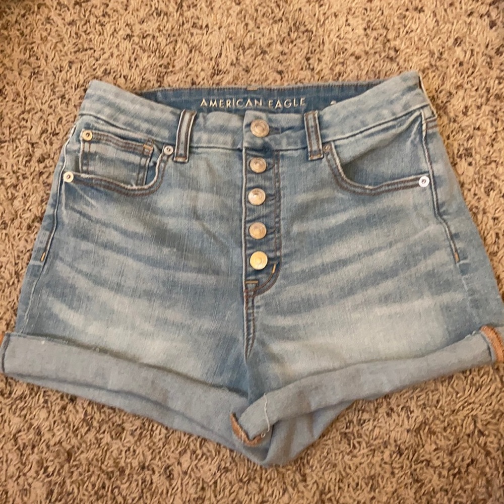 high rise denim shorts